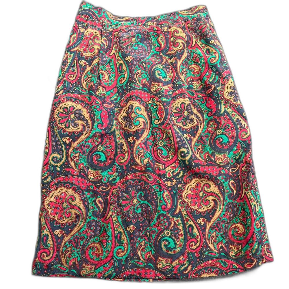 Talbots Paisley Jewel Tones Knee Length Lined Multicolor Pencil Skirt Womens 4P